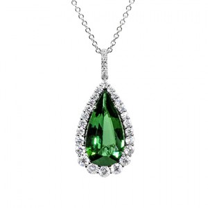 18K Pearshape Green Tourmaline Diamond Pendant